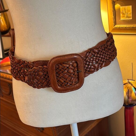Vintage Land's End Wide Braided Leather Belt - M - Picture 1 of 7